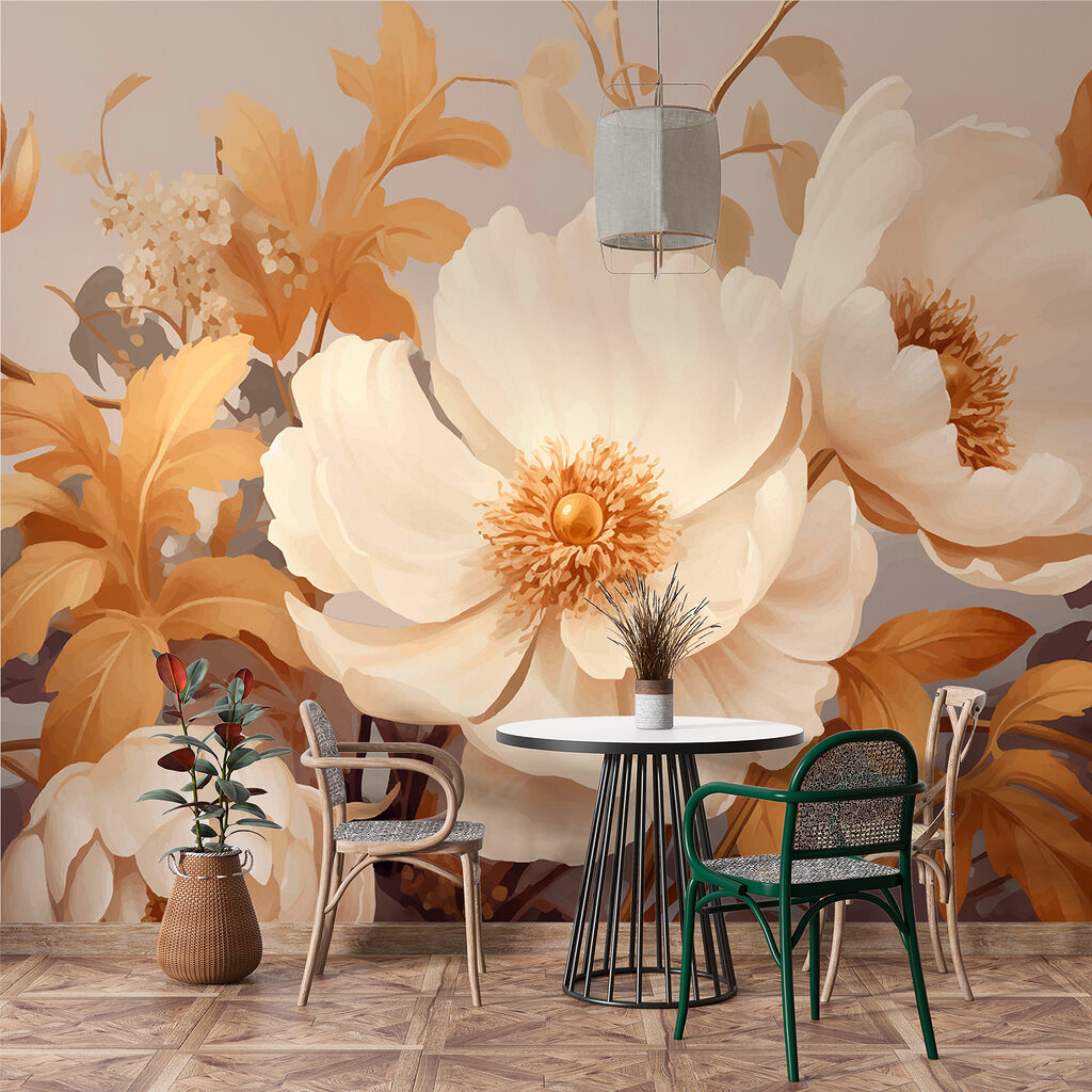 Flores entre folhas ocre — interior 1
