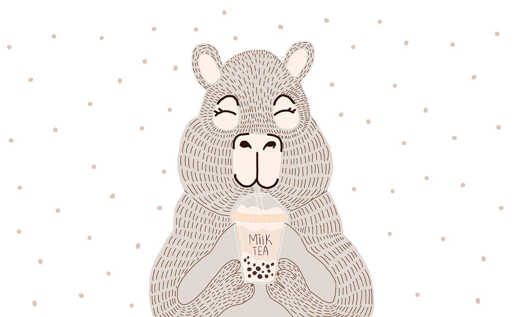 Urso com um copo — design completo