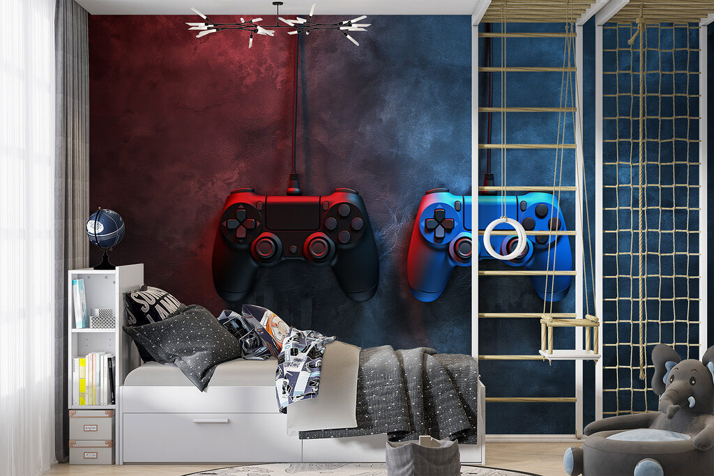 Dois comandos de jogo num interior
