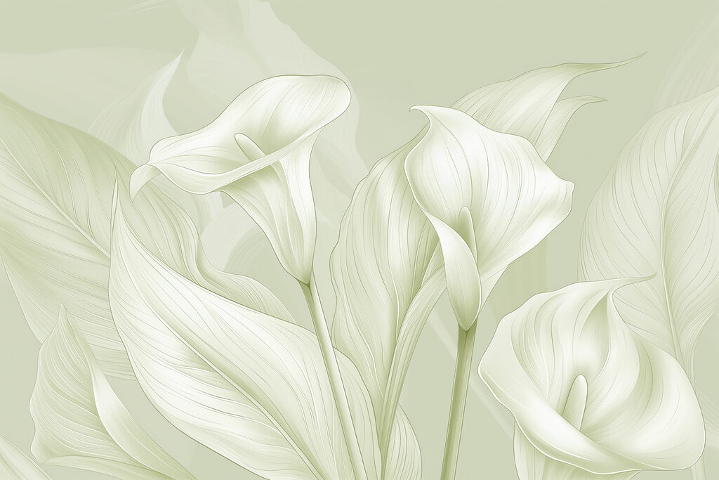 Cálices brancos entre folhas — design completo