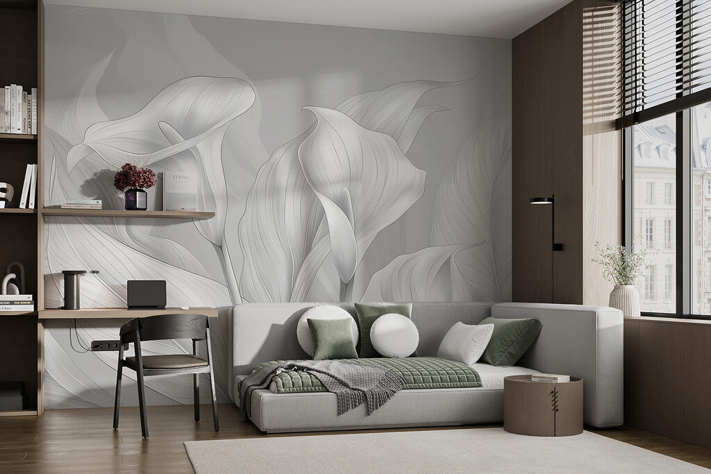 Cálices brancos entre folhas — interior 1