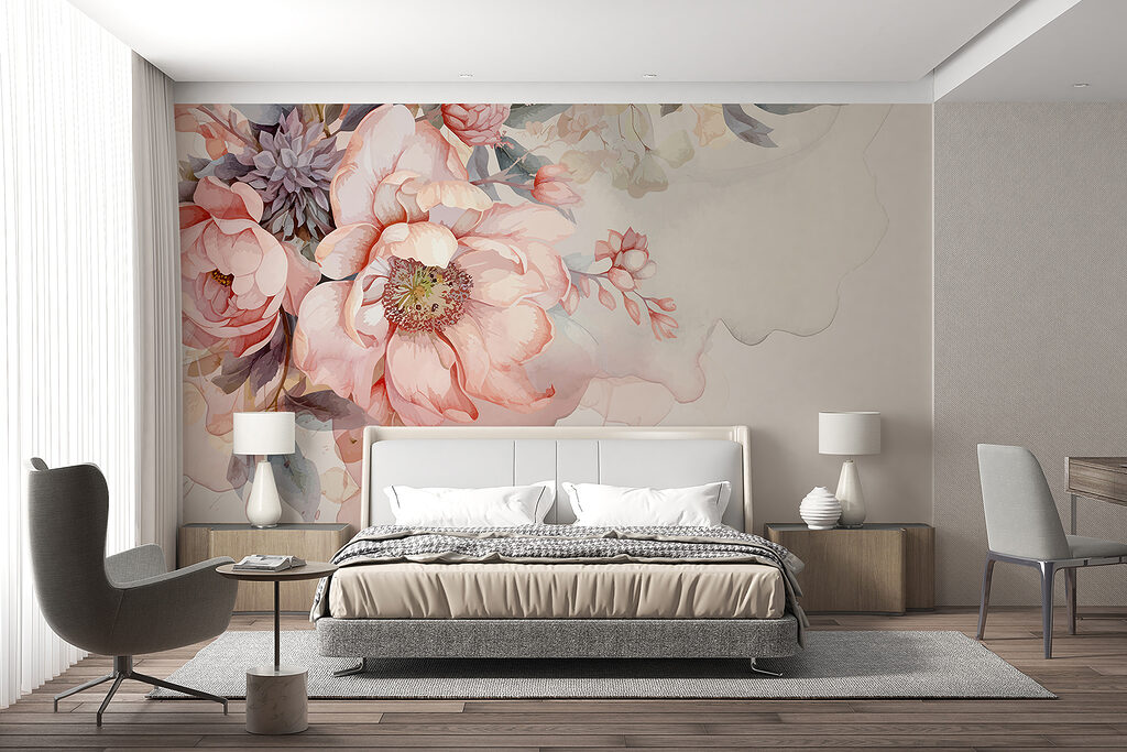Rosas sobre bege suave — interior 1