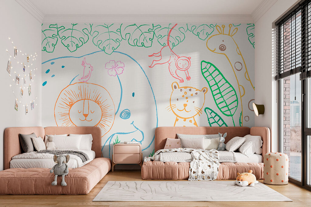 Animais em linhas finas num interior
