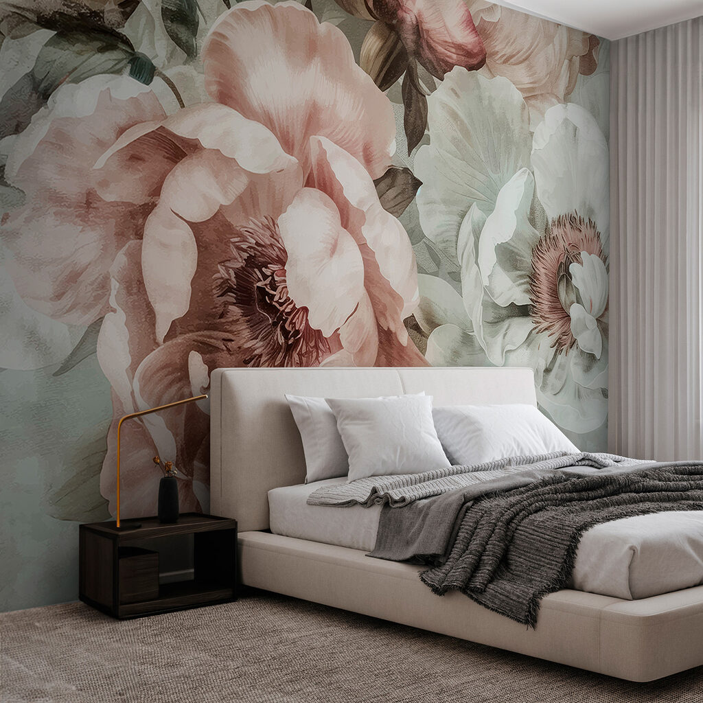 Flores em tons rosados num interior