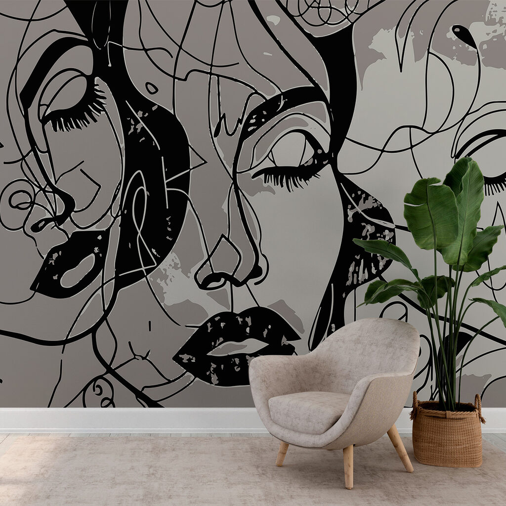 Rostos em linhas pretas — interior 1