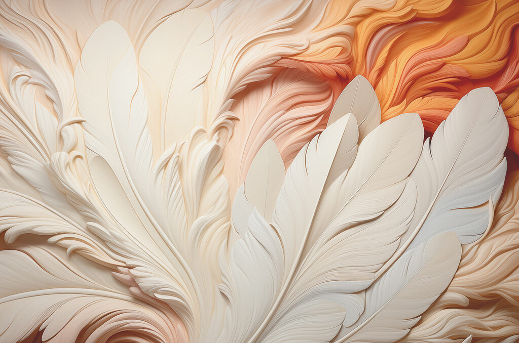 Penas creme e laranja — design completo