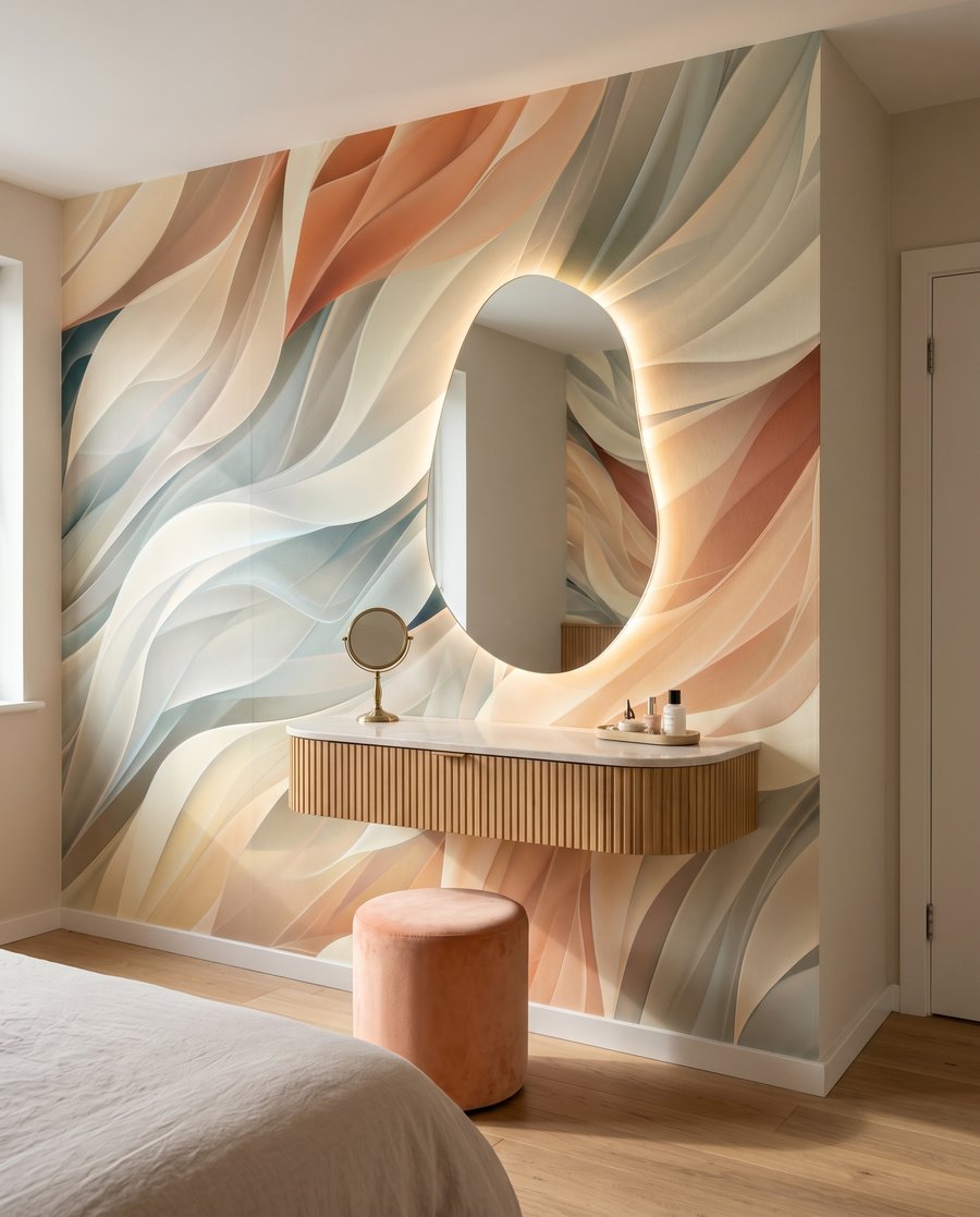 Ondas em tons pastel num interior