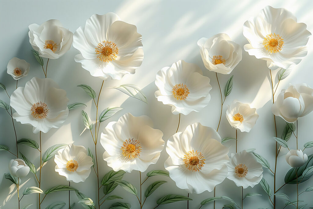 Flores brancas apanham luz — design completo
