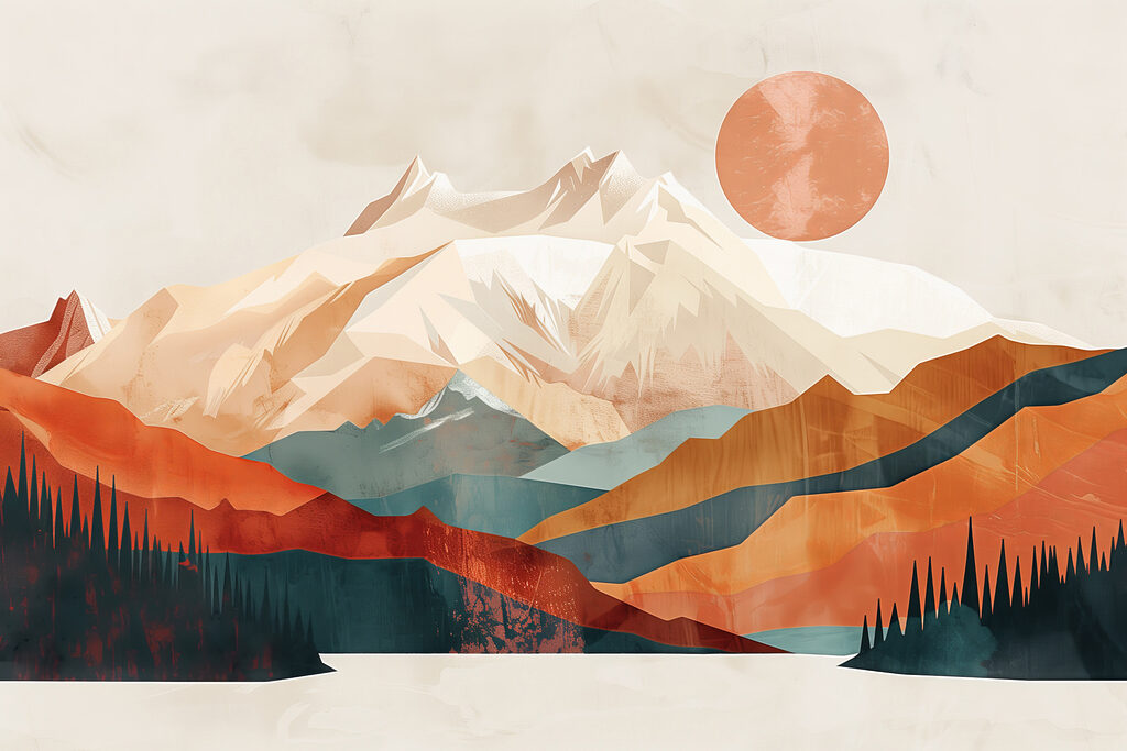 Montanhas sob sol cobrizo — design completo