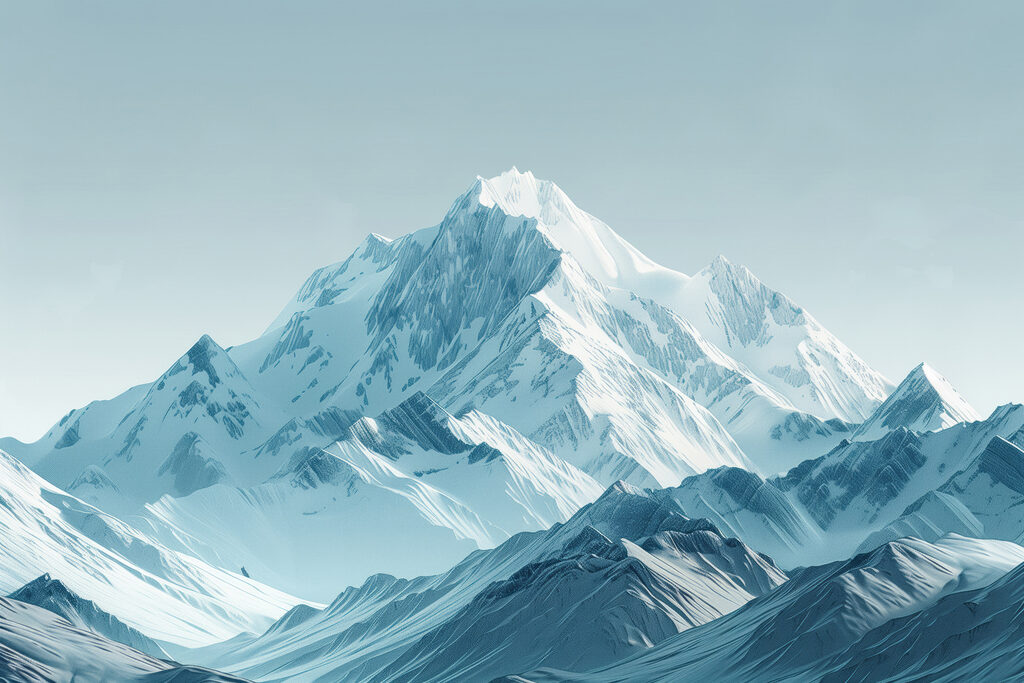 Pico nevado em azul-acinzentado — design completo