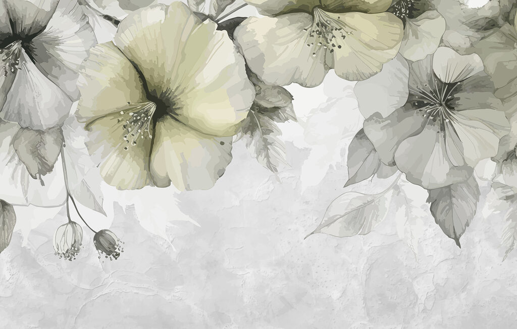 Flores suspensas no topo — design completo