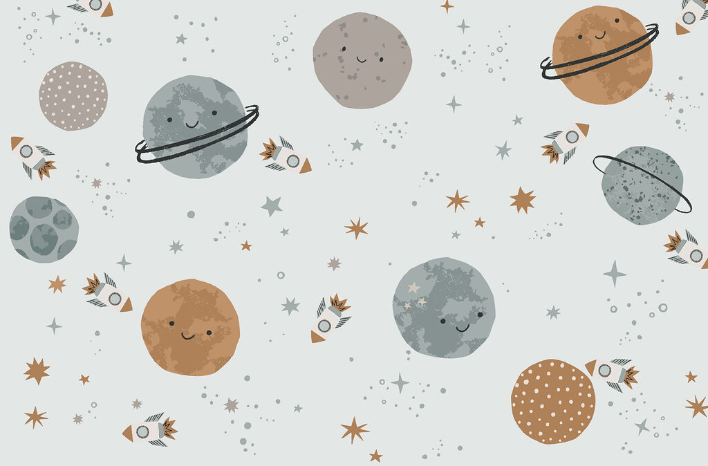 Planetas simpáticos em azul-claro — design completo