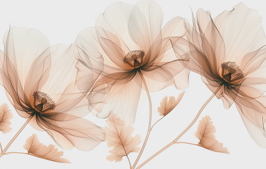 Flores transparentes em hastes — design completo
