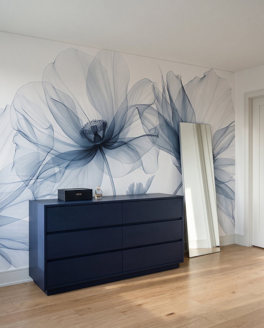 Flores transparentes em hastes num interior