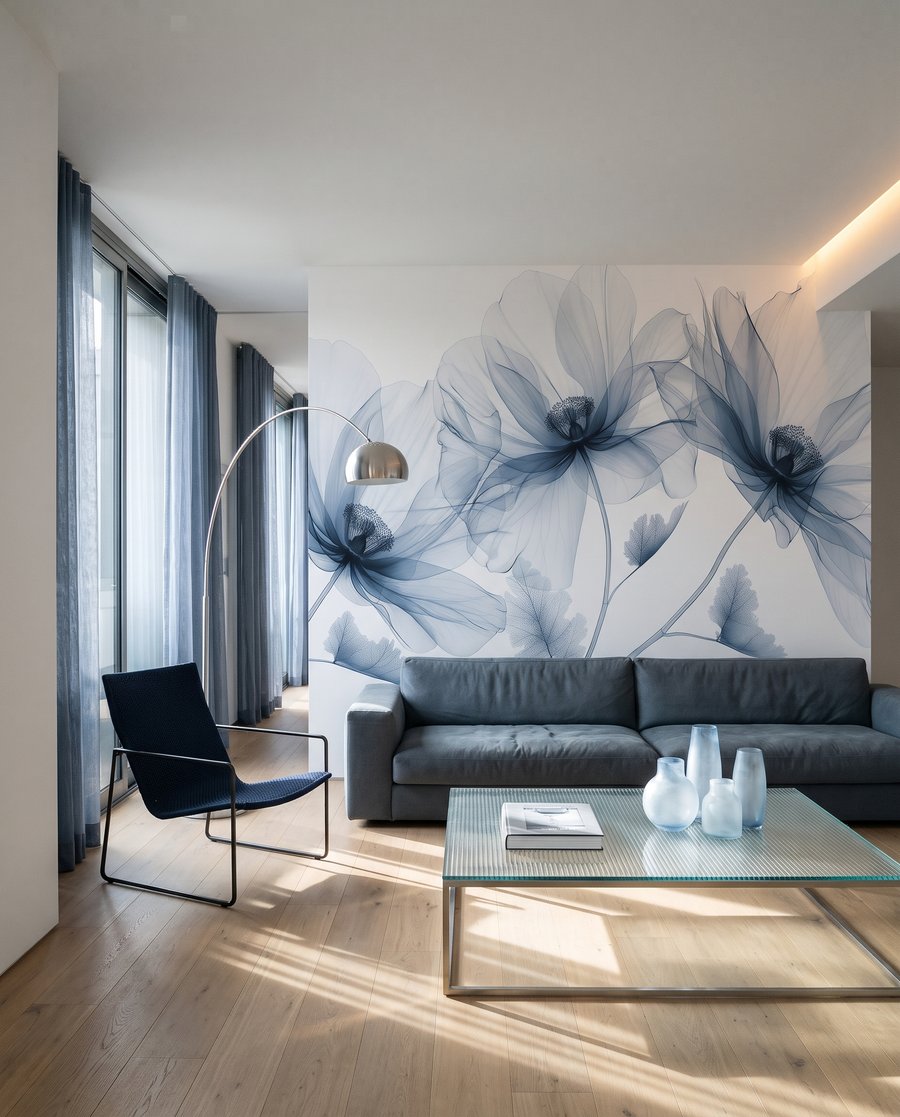 Flores transparentes em hastes num interior