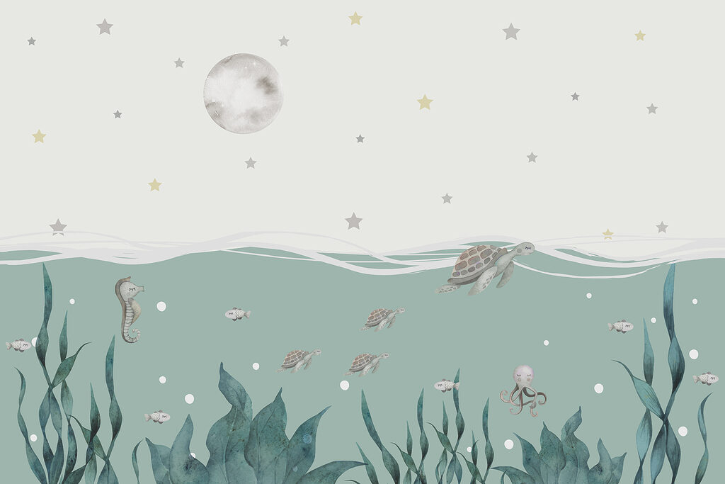 Lua sobre animais marinhos — design completo