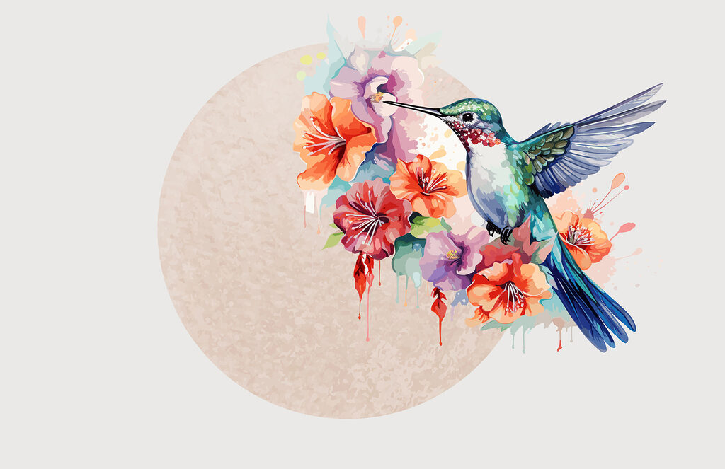 Colibri em círculo colorido — design completo