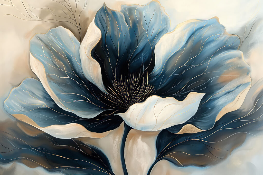 Flor azul sobre creme — design completo