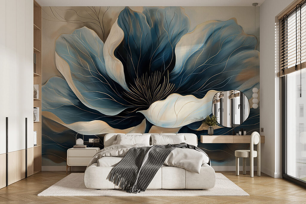 Flor azul sobre creme — interior 1