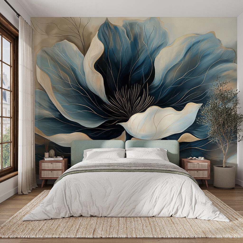 Flor azul sobre creme — interior 2