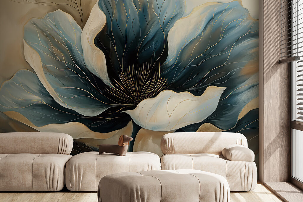 Flor azul sobre creme — interior 3