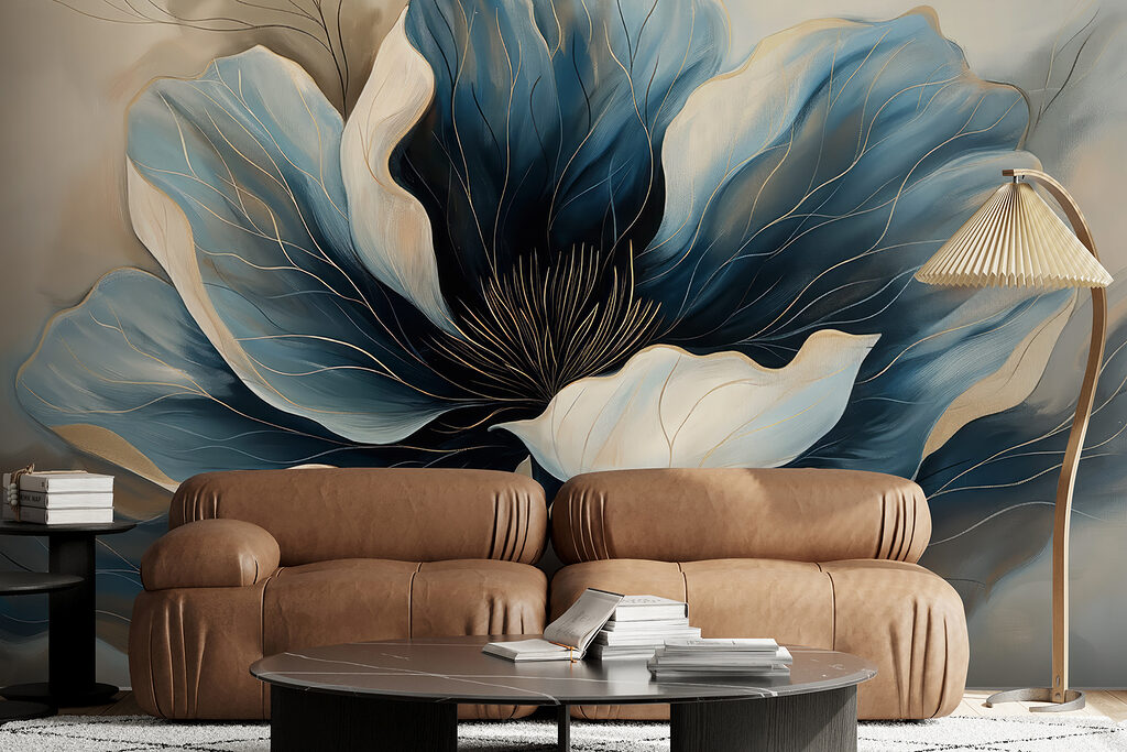 Flor azul sobre creme — interior 4