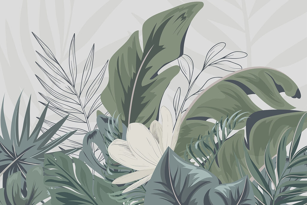 Folhas verdes, flor branca — design completo