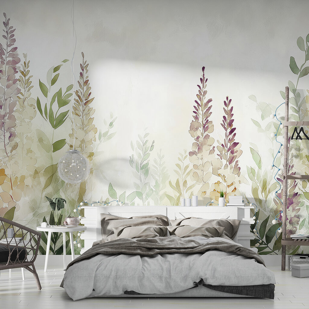 Flores lilás entre folhas — interior 1