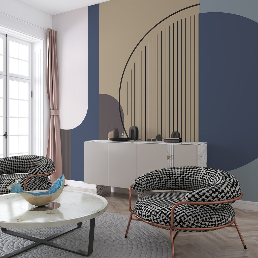 Círculo entre faixas coloridas — interior 1