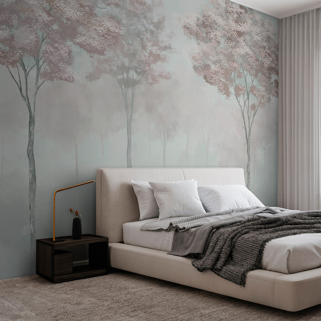 Bosque esfumado em pastel num interior
