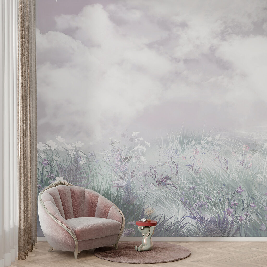 Prado florido sob nuvens — interior 4