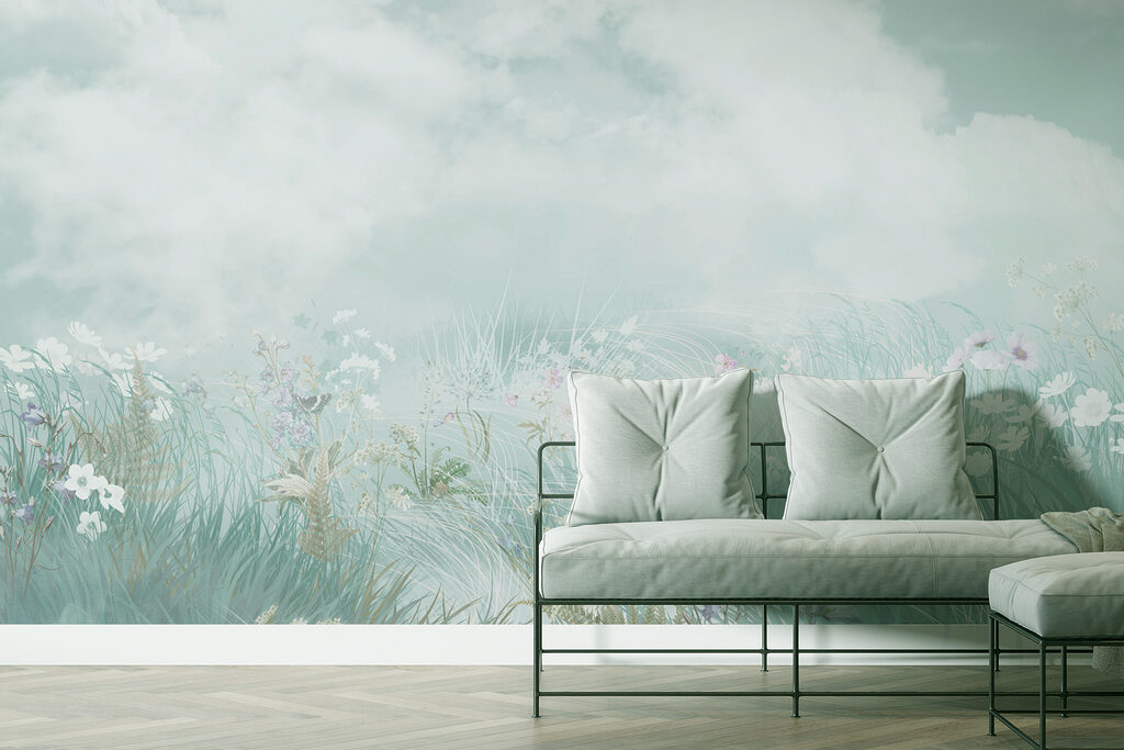 Prado florido sob nuvens — interior 2