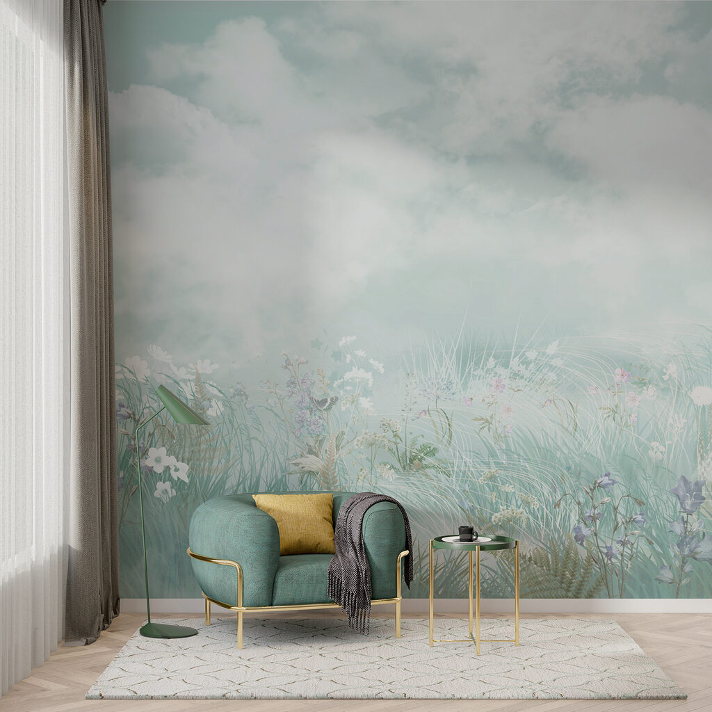 Prado florido sob nuvens — interior 3