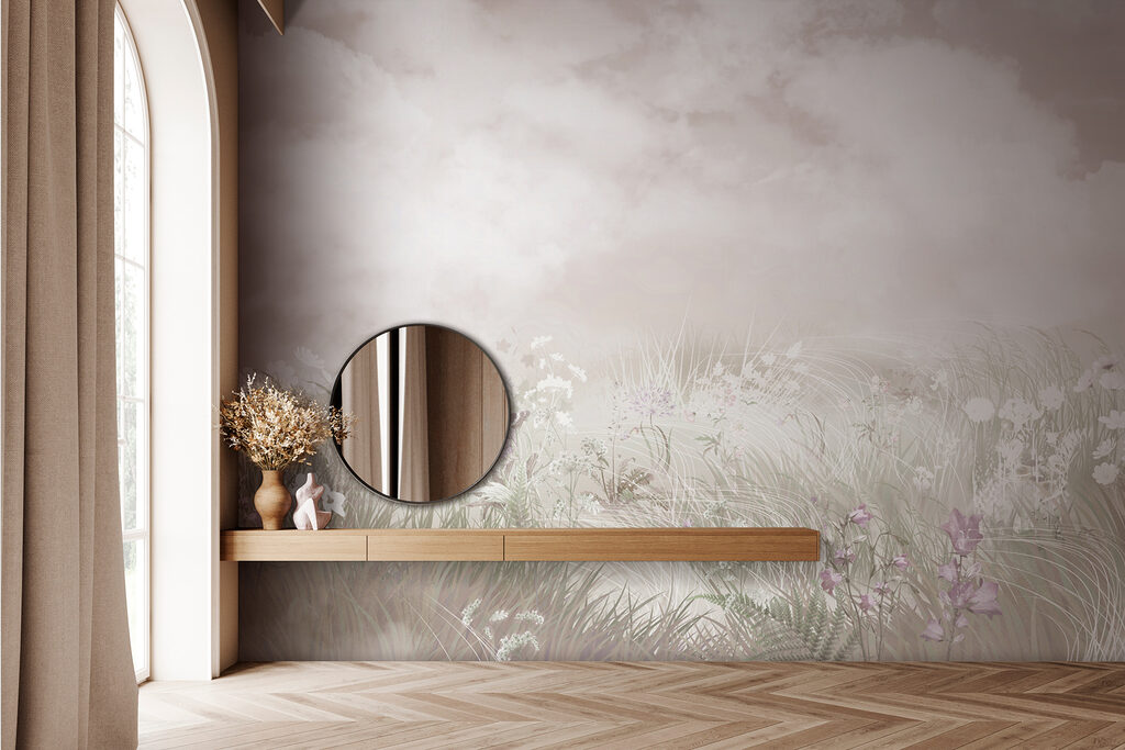 Prado florido sob nuvens — interior 4