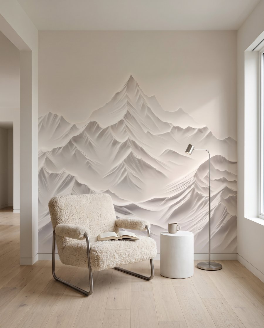 Montanhas brancas com sombras num interior