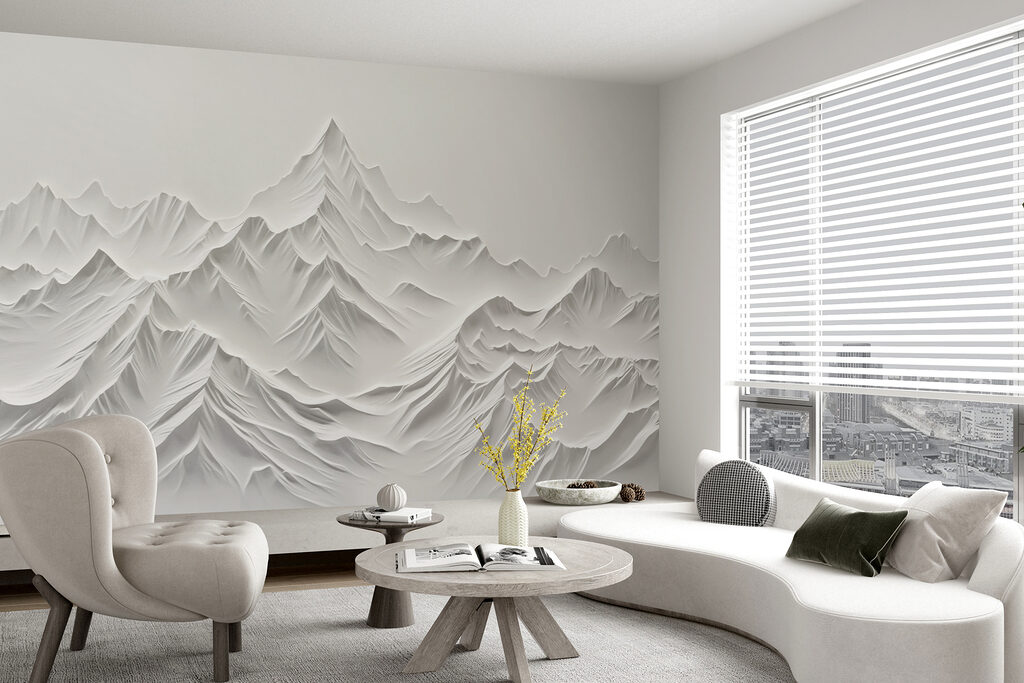Montanhas brancas com sombras num interior