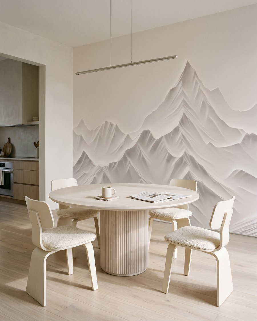 Montanhas brancas com sombras num interior