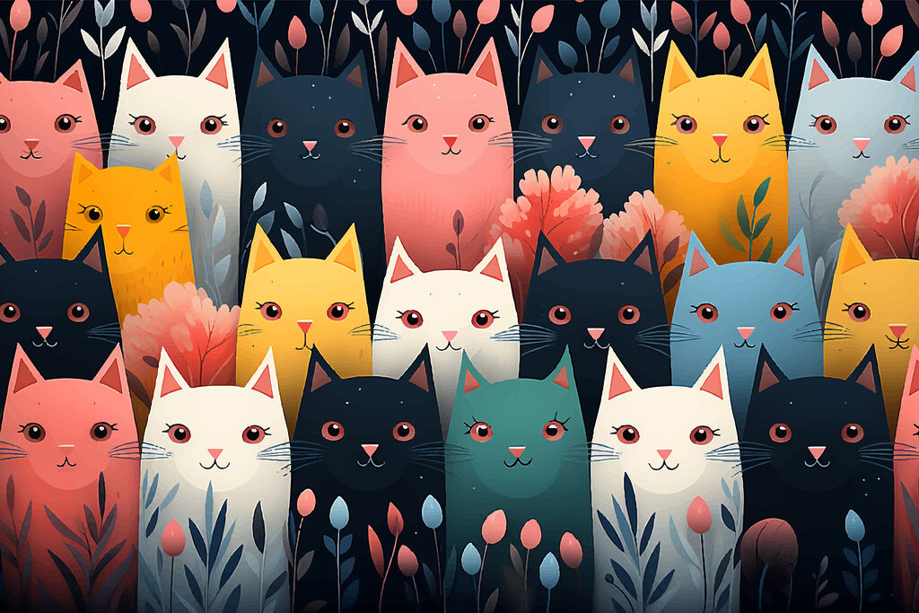 Gatos coloridos — design completo