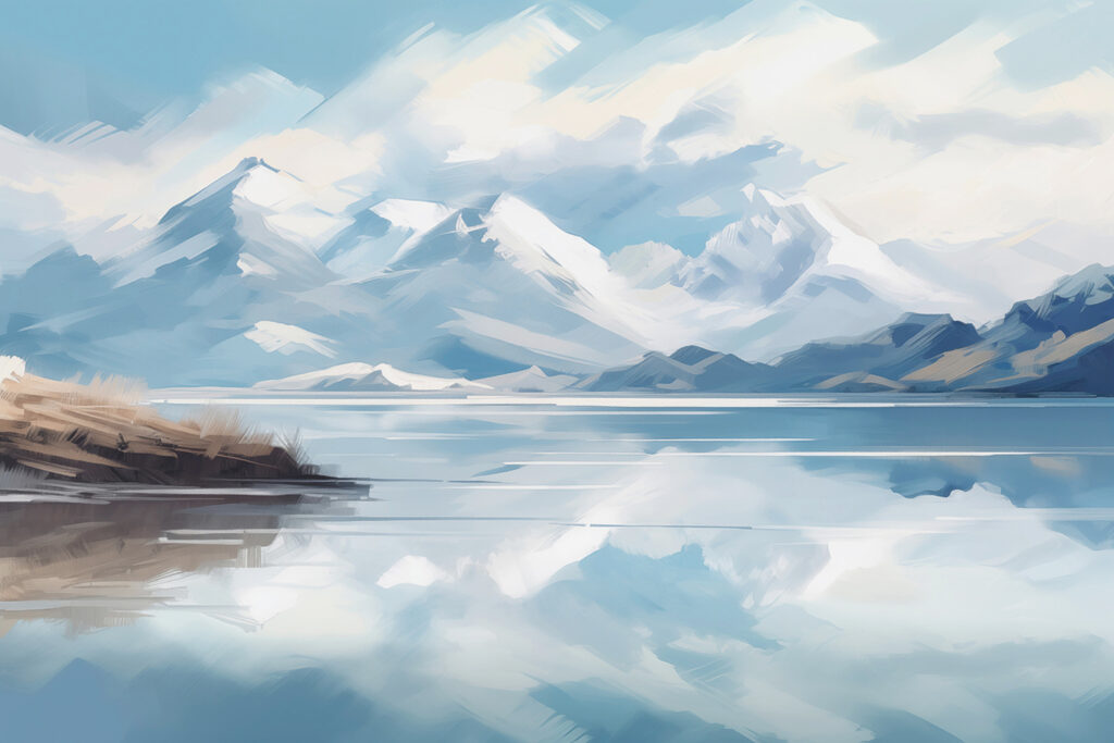 Montanhas refletidas em azul — design completo