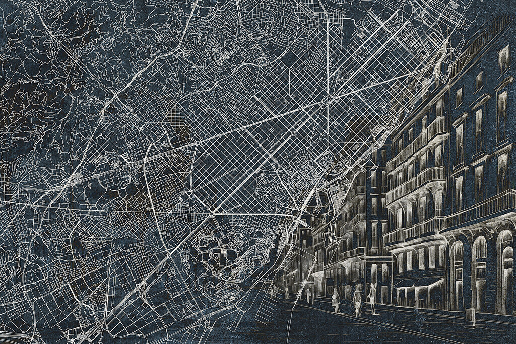Mapa urbano com fachadas — design completo