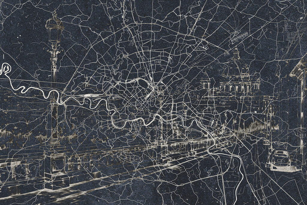 Mapa antigo com rio — design completo