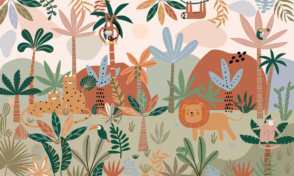Selva com animais desenhados — design completo