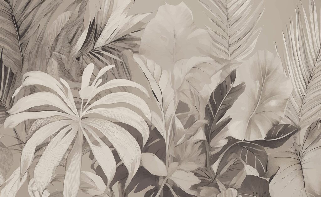Folhas tropicais cinzentas — design completo