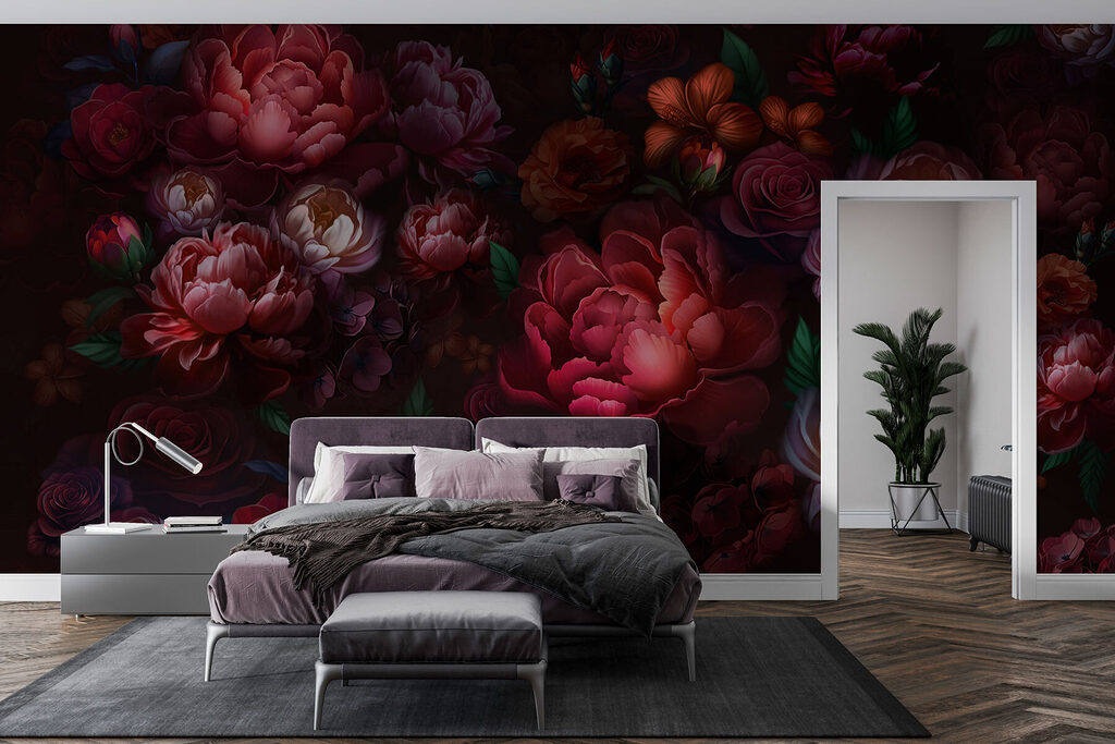 Flores vermelho-escuras na noite — interior 1