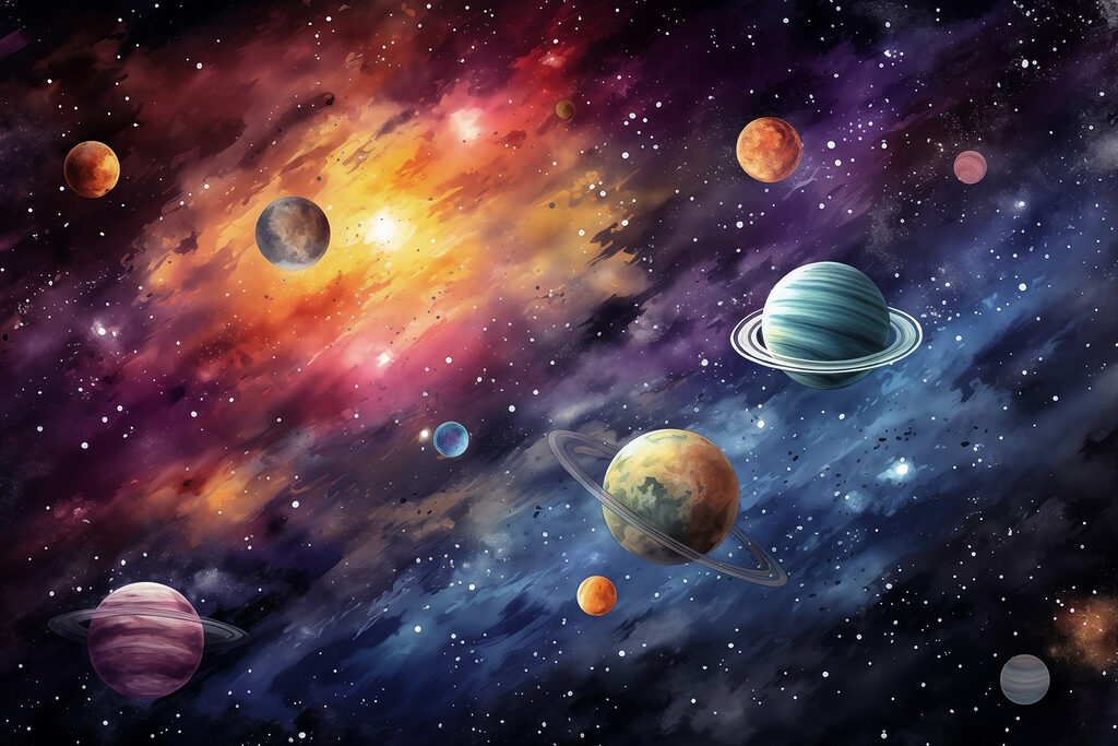 Planetas entre nuvens — design completo