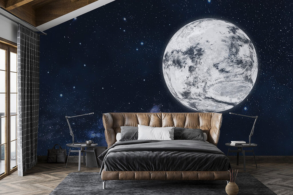 Lua em céu estrelado num interior