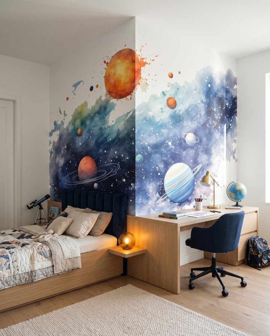 Sol sobre estrelas pintadas num interior