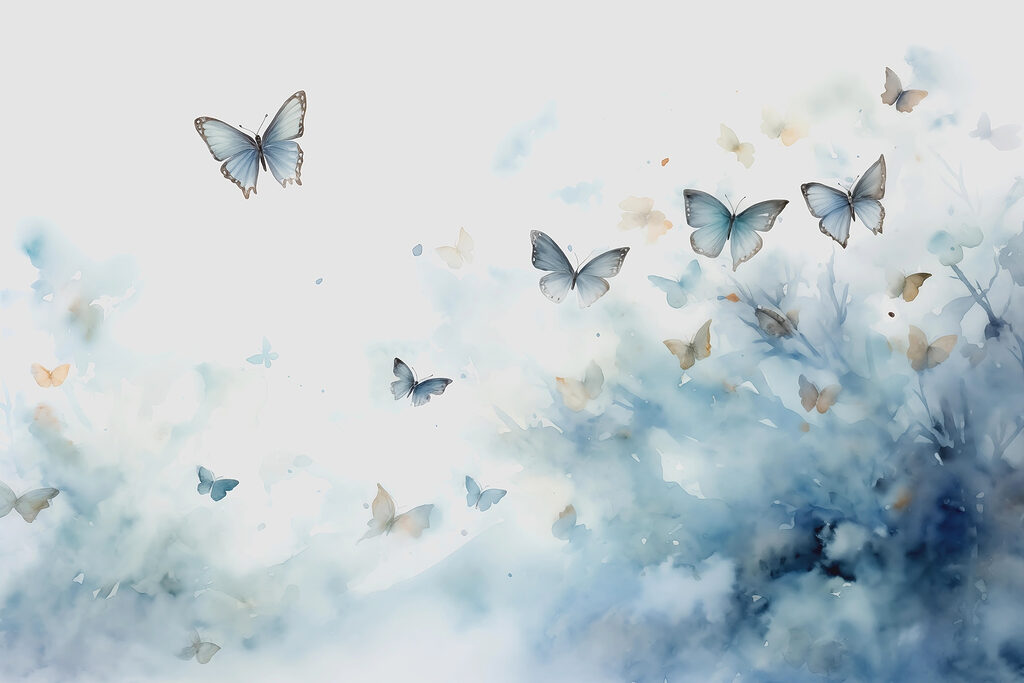 Borboletas em nuvens azuis — design completo