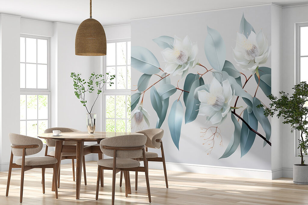 Flores brancas, folhas azul-gelo — interior 3