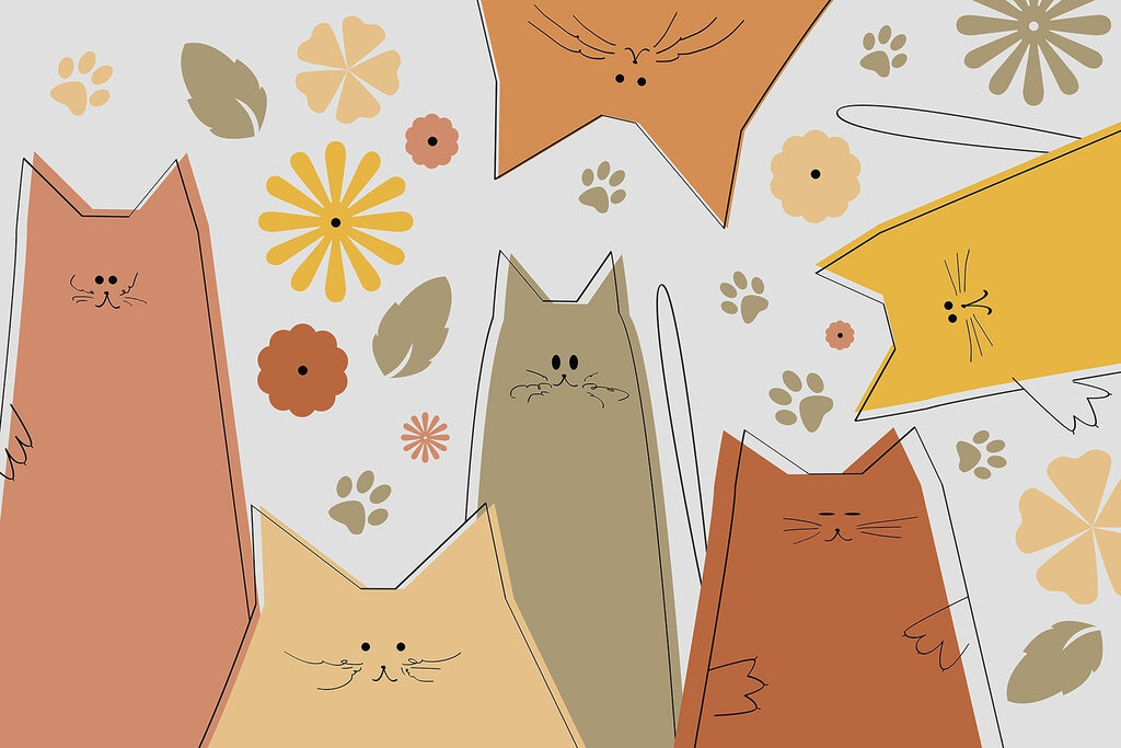 Gatos entre flores — design completo